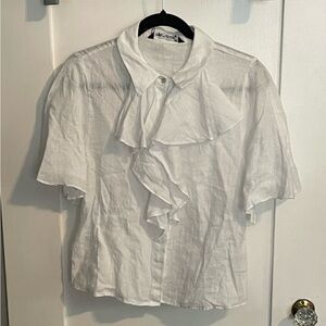 NWT ZARA WOMEN’S WHITE LINEN RUFFLE SHORT SLEEVE TOP BLOUSE